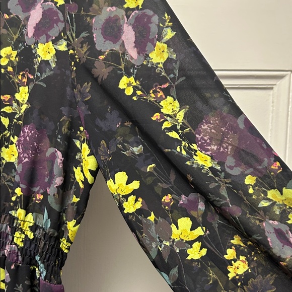 Unique21 Floral Long Sleeve Dress in Black with Purple and Yellow - Picture 6 of 12
